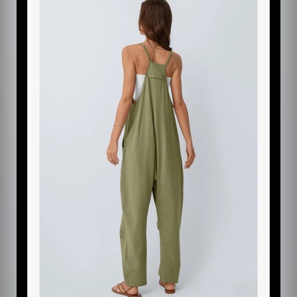 NEW Women's Sleeveless Oversize Romper Cotton Stretch Large Olive Green, NWT - Picture 2 of 7
